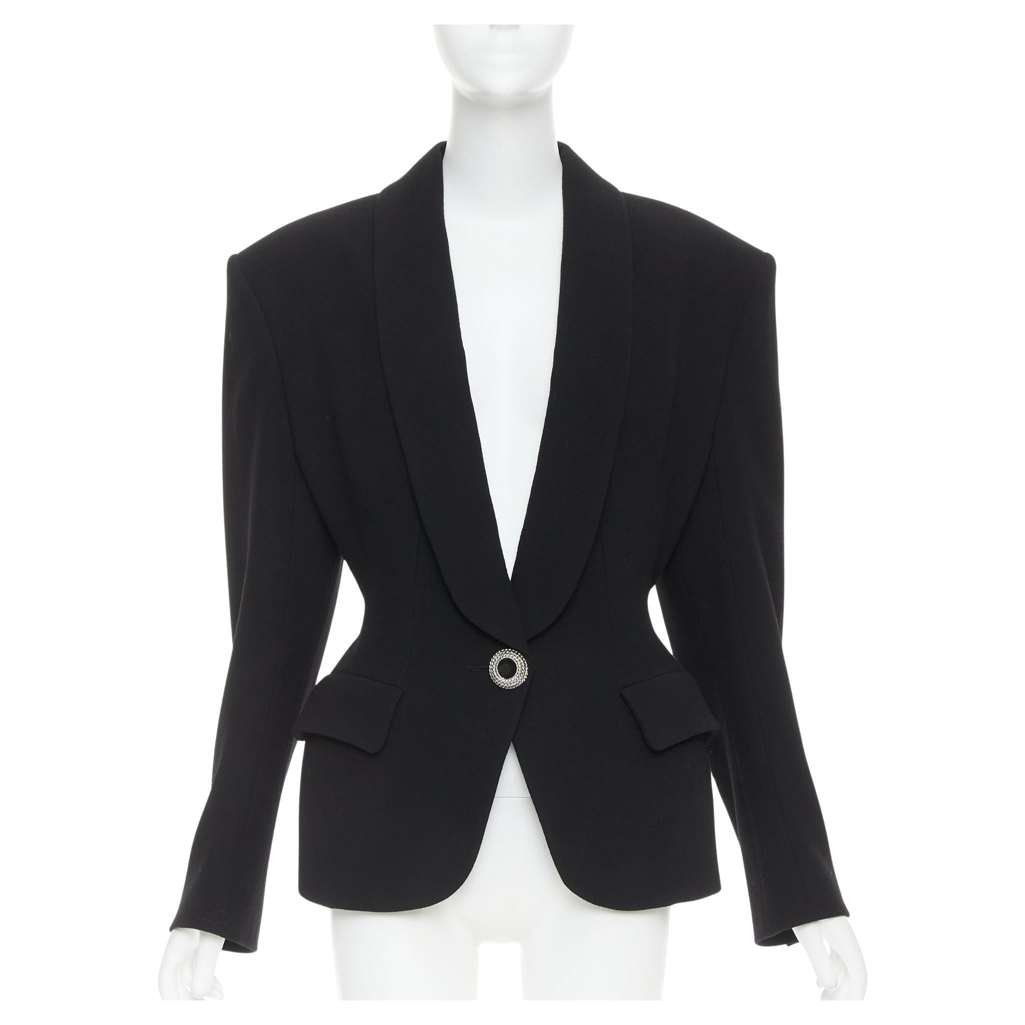 ALEXANDRE VAUTHIER COUTURE 2022 Laufsteg Schwarz Emaille Goldknöpfe Power Blazer