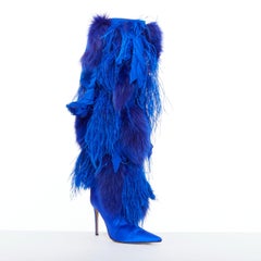 ALEXANDRE VAUTHIER COUTURE 2022 Runway Look30 cobalt blue fur fringe boots EU4
