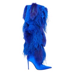 ALEXANDRE VAUTHIER COUTURE 2022 Runway Look30 cobalt blue fur fringe boots EU4