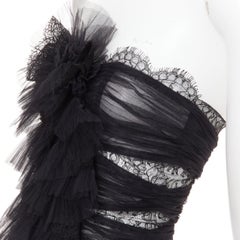 ALEXANDRE VAUTHIER COUTURE AW2022 Runway black pleated tulle sheer lace body top
