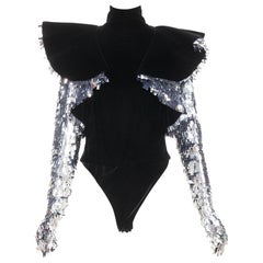 ALEXANDRE VAUTHIER COUTURE AW2022 Runway velvet sequin gloves body top FR38 M