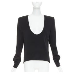 ALEXANDRE VAUTHIER COUTURE black padded shoulder scoop neck long sleeve top