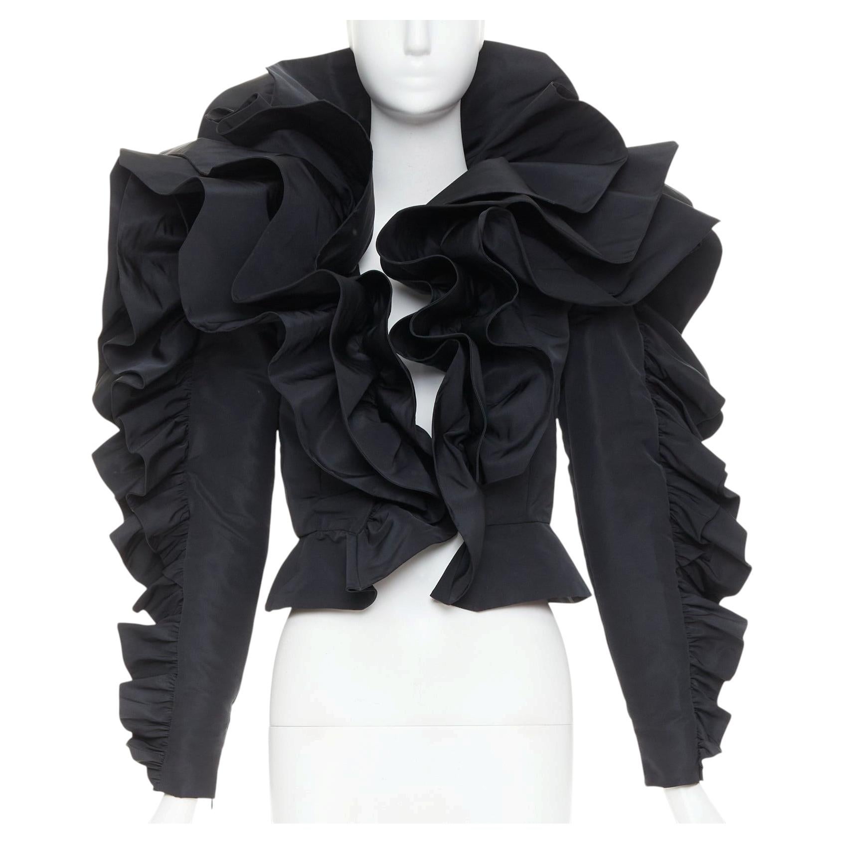Pre-owned Alexandre Vauthier Couture Black Sculptural Ruffles Peplum Cropped Blazer Jacket