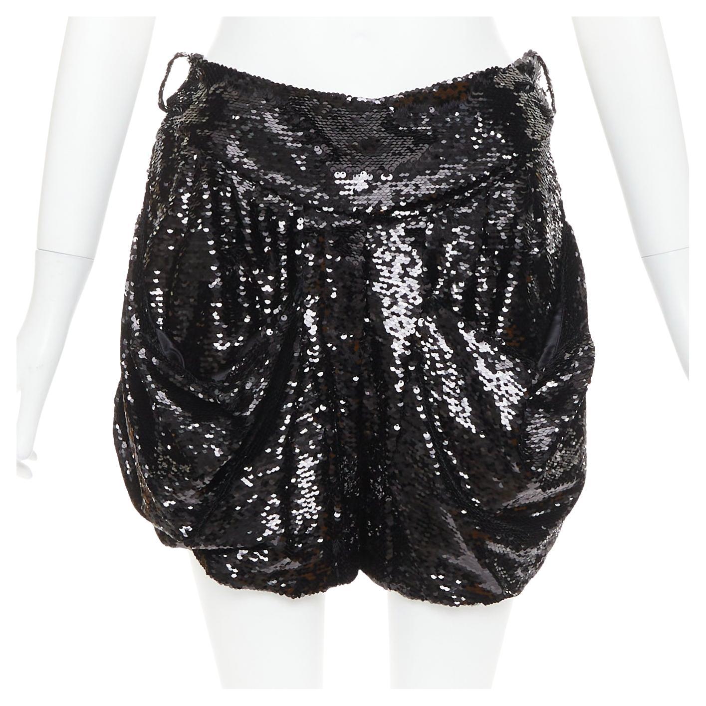ALEXANDRE VAUTHIER COUTURE black sequinned draped front pocketed bubble shorts