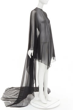 ALEXANDRE VAUTHIER COUTURE black sheer flowey cape sleeve asymmetric cape kaftan