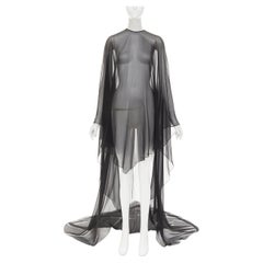 ALEXANDRE VAUTHIER COUTURE black sheer flowey cape sleeve asymmetric cape kaftan
