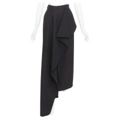ALEXANDRE VAUTHIER COUTURE black wool asymmetric cascade ruffle split skirt