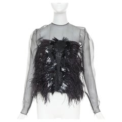 ALEXANDRE VAUTHIER COUTURE Lesage feather sequin pailette embellished sheer top