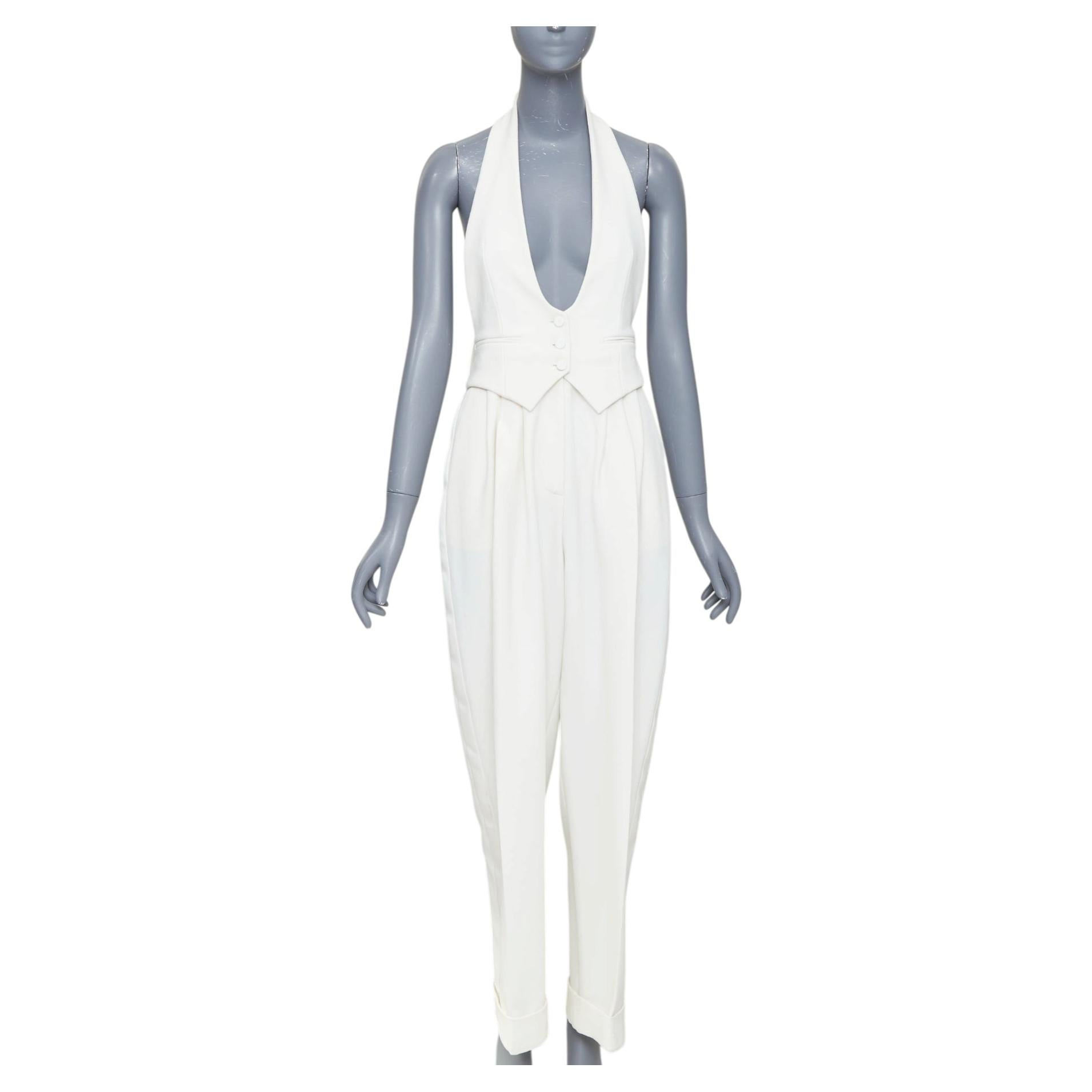 Pre-owned Alexandre Vauthier Couture Off White Crepe Halter Neck Waistcoat Jumpsuit