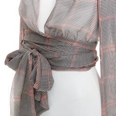 ALEXANDRE VAUTHIER COUTURE Runway grey red silk houndstooth wrap tie halter top