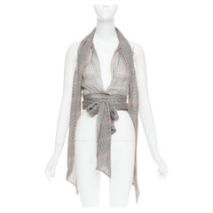 ALEXANDRE VAUTHIER COUTURE Runway grey red silk houndstooth wrap tie halter top