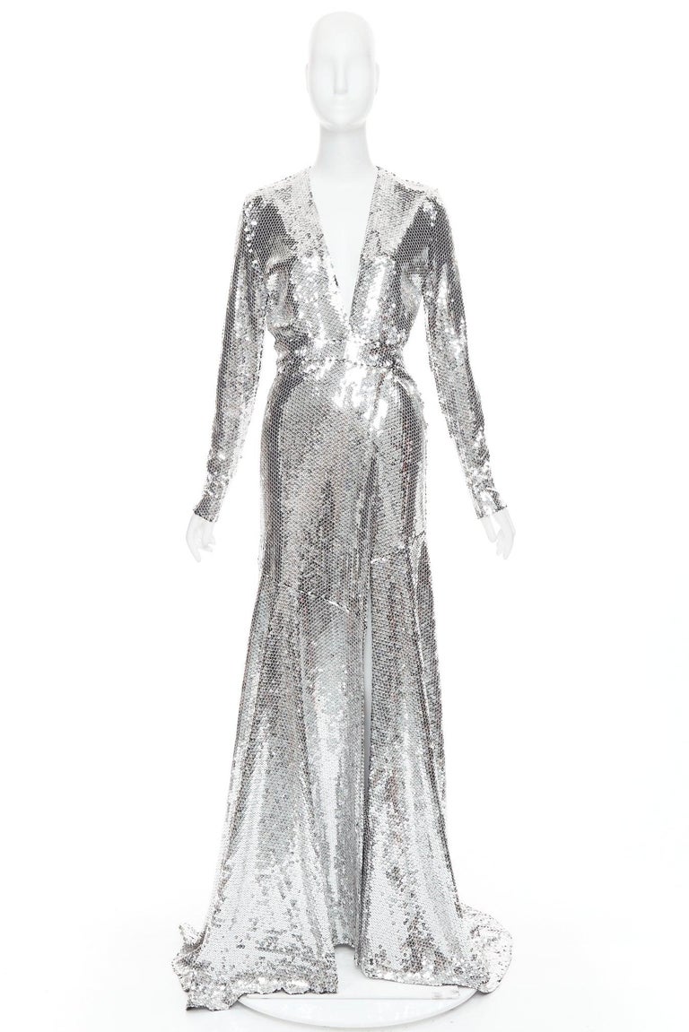 silver sequin plunge dress Silver Sequin Plunge Halter Bodycon Mini Dress