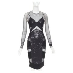 ALEXANDRE VAUTHIER COUTURE Runway sheer panel sequin cut out boned knee dress