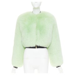 ALEXANDRE VAUTHIER COUTURE Runway Vintage mint green fox fur trim bomber jacket