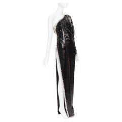ALEXANDRE VAUTHIER COUTURE sequin silver crystal bordered one shoulder dress