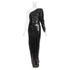 ALEXANDRE VAUTHIER COUTURE sequin silver crystal bordered one shoulder dress