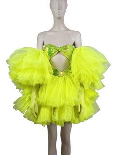 Alexandre Vauthier Couture Spring 2023 Look 33 Mini yellow tulle paillette dress