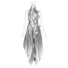 ALEXANDRE VAUTHIER COUTURE SS2021 Runway silver lame halter bloomer pants set