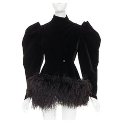 ALEXANDRE VAUTHIER COUTURE SS2022 Runway black velvet feather puff coat dress