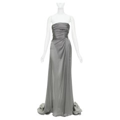 ALEXANDRE VAUTHIER COUTURE steel grey ruched draped strapless high slit gown