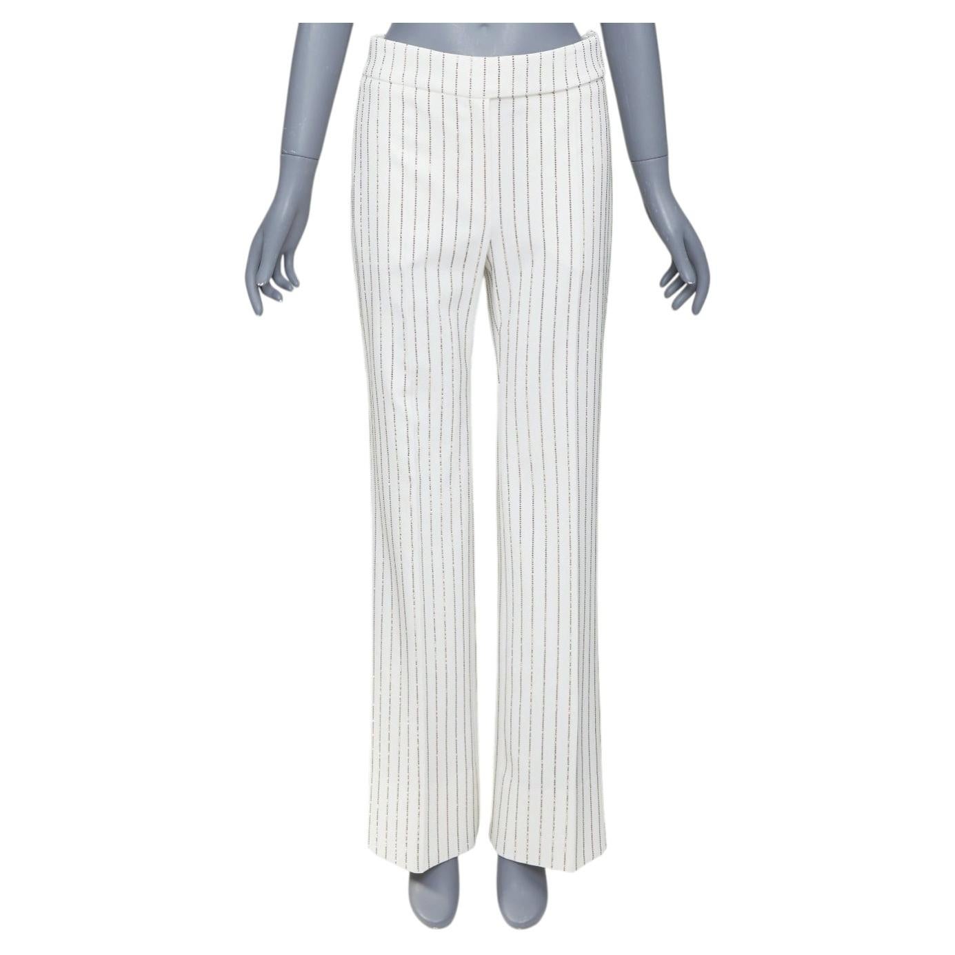 Pre-owned Alexandre Vauthier Couture Wool Crystal Pinstripe Straight Leg Pants Fr36 S In Gray