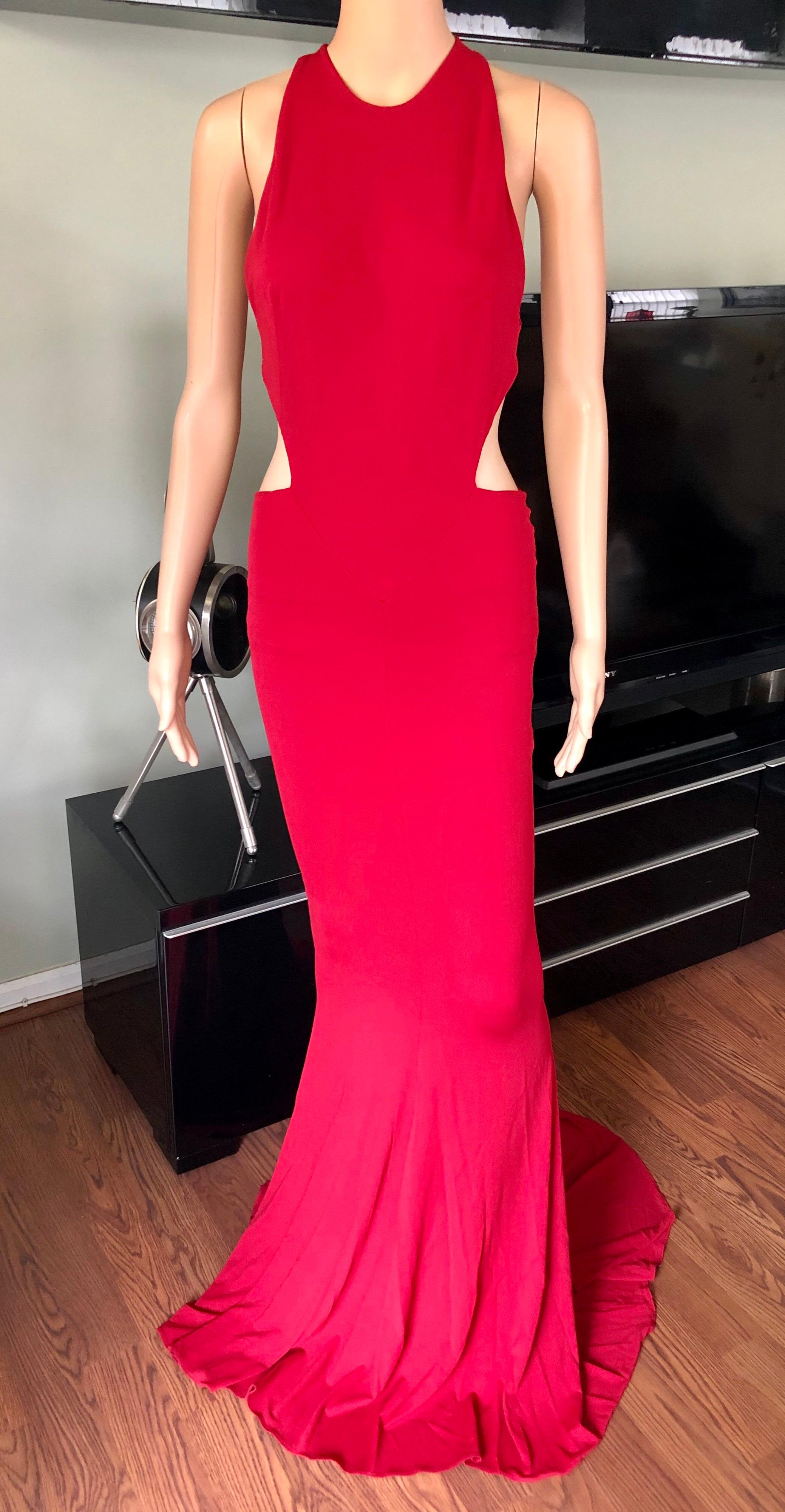 Alexandre Vauthier Cutout Backless Red Evening Dress Gown  In Good Condition For Sale In Naples, FL
