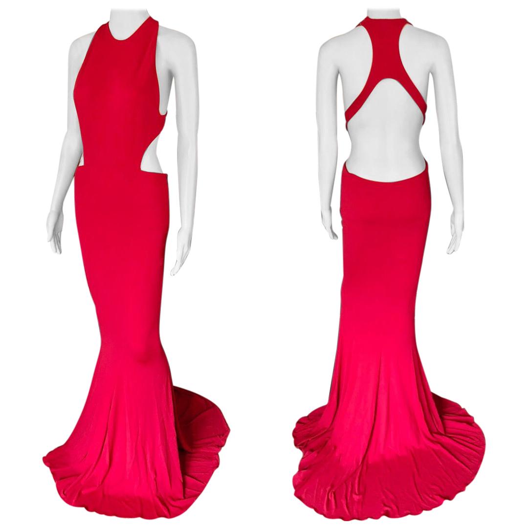 Alexandre Vauthier Cutout Backless Red Evening Dress Gown 