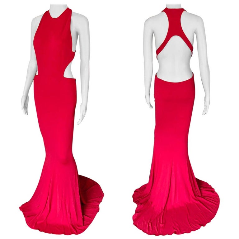 Alexandre Vauthier Cutout Backless Red Evening Dress Gown  For Sale