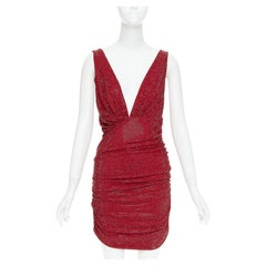 ALEXANDRE VAUTHIER Daring Red crystal stass encrusted plunge mini dress IT40 S