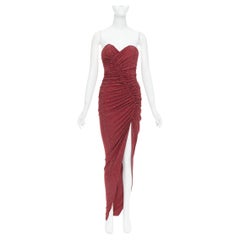 ALEXANDRE VAUTHIER Daring Red crystal strass sweetheart ruched slit gown dress
