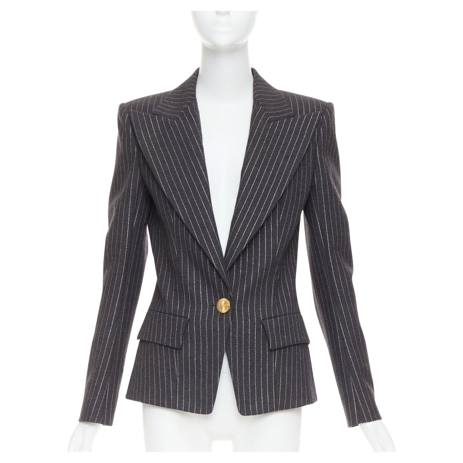 ALEXANDRE VAUTHIER Grauer Metallic-Gold-Nadelstreifen-Einreiher FR36 S