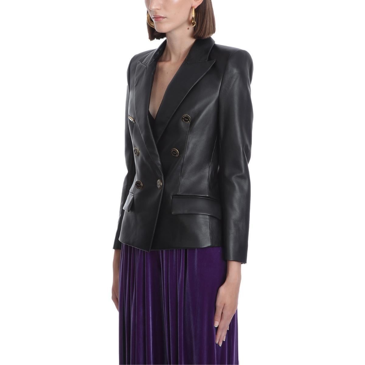 Black Alexandre Vauthier Double-breasted Leather Blazer FR 42 For Sale