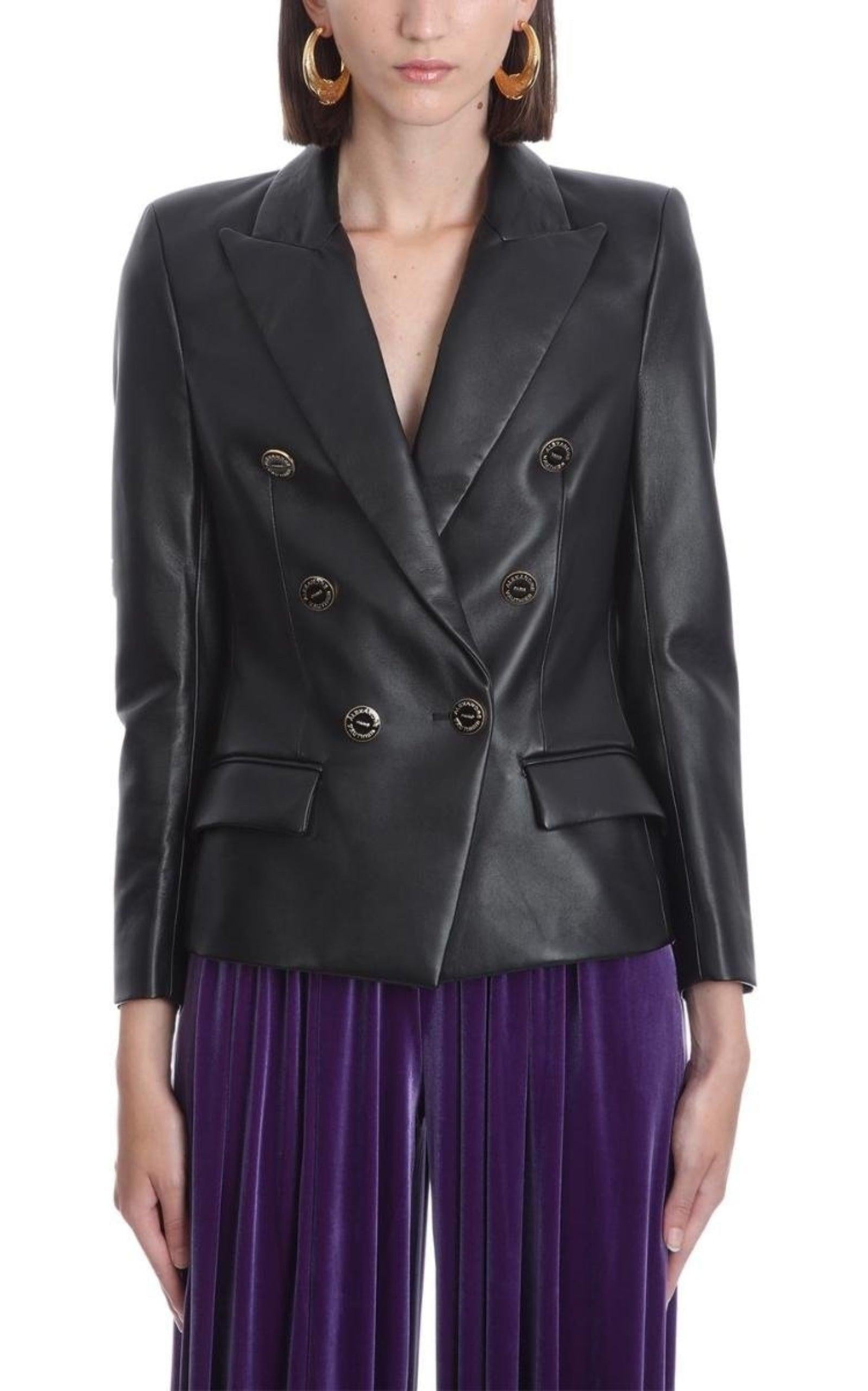Nero Alexandre Vauthier Blazer doppiopetto in pelle FR42 in vendita