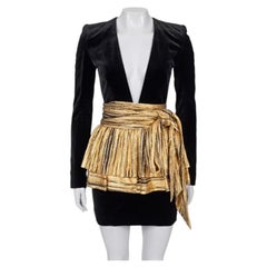Alexandre Vauthier Gold Peplum Dress Long Sleeve Fitted EU 36 S