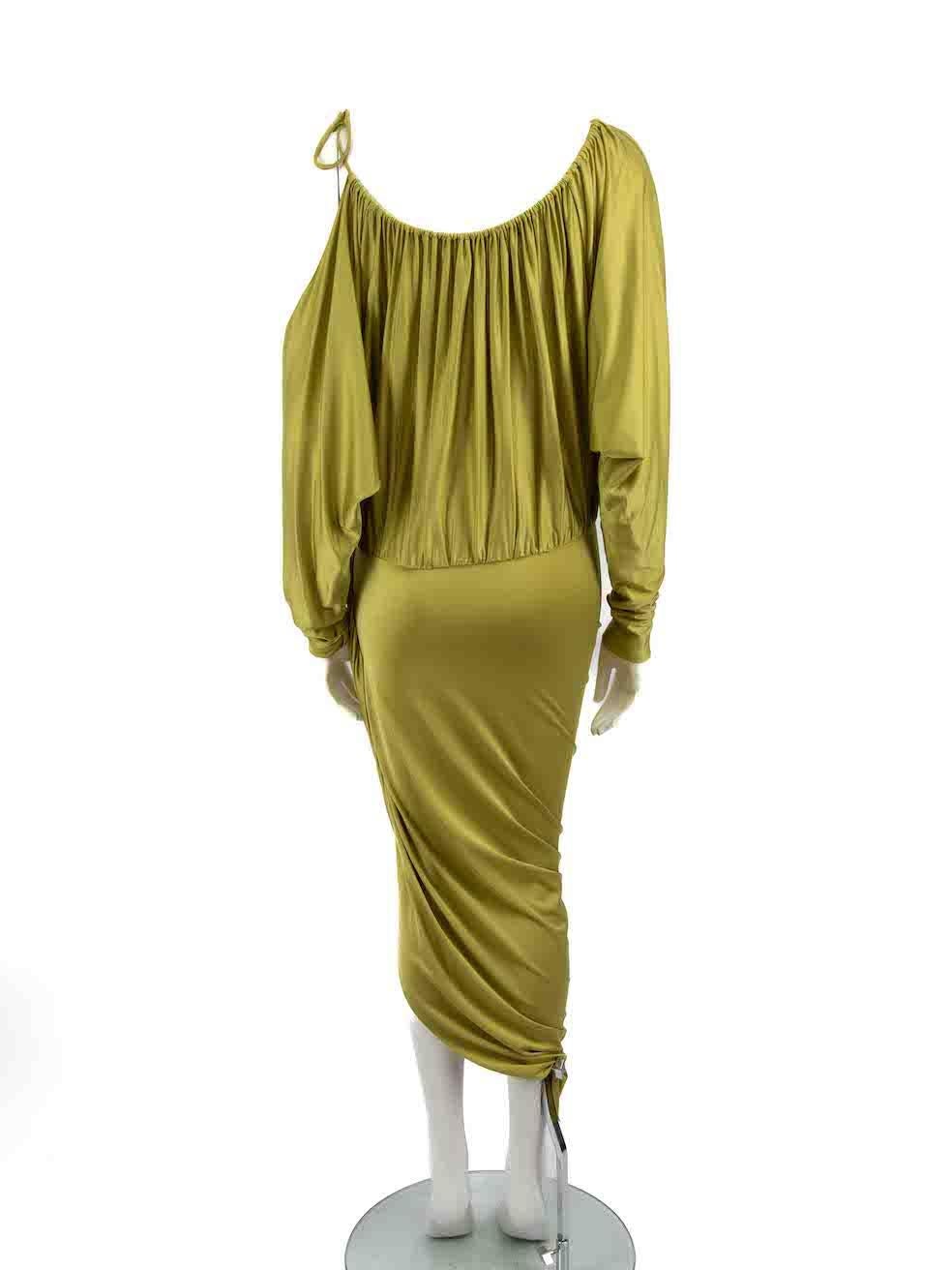 Alexandre Vauthier Green Cold Shoulder Ruched Dress Size M In Excellent Condition For Sale In London, GB