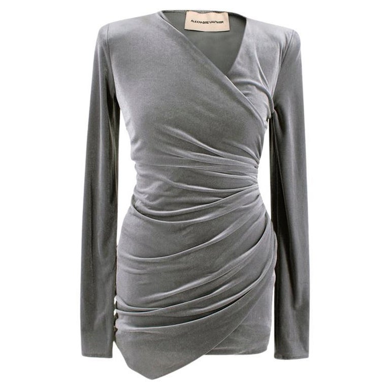 Alexandre Vauthier Grey Velvet Wrap Front Cocktail Dress For Sale at 1stDibs
