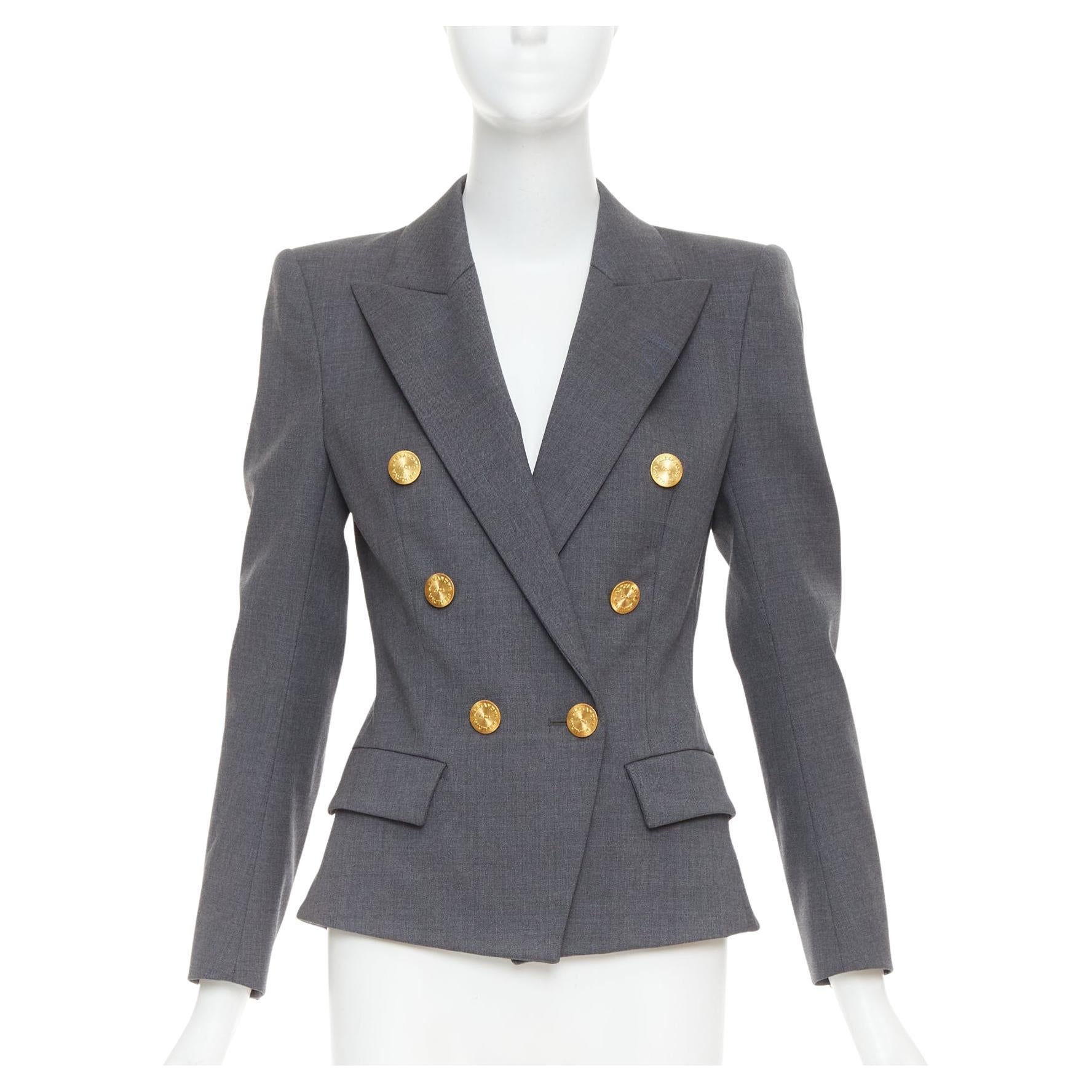 ALEXANDRE VAUTHIER graue Wolle goldene Knöpfe mit Sonnenschliff doppelreihiger Blazer