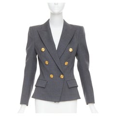ALEXANDRE VAUTHIER graue Wolle goldene Knöpfe mit Sonnenschliff doppelreihiger Blazer