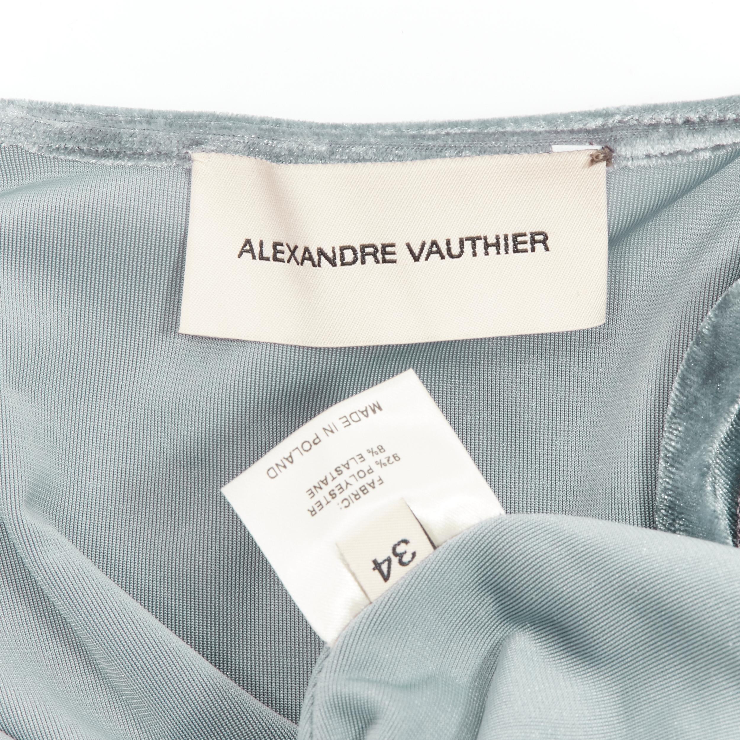 ALEXANDRE VAUTHIER grey wrap draped velvet V neck mini bodycon dress FR34 XS For Sale 5