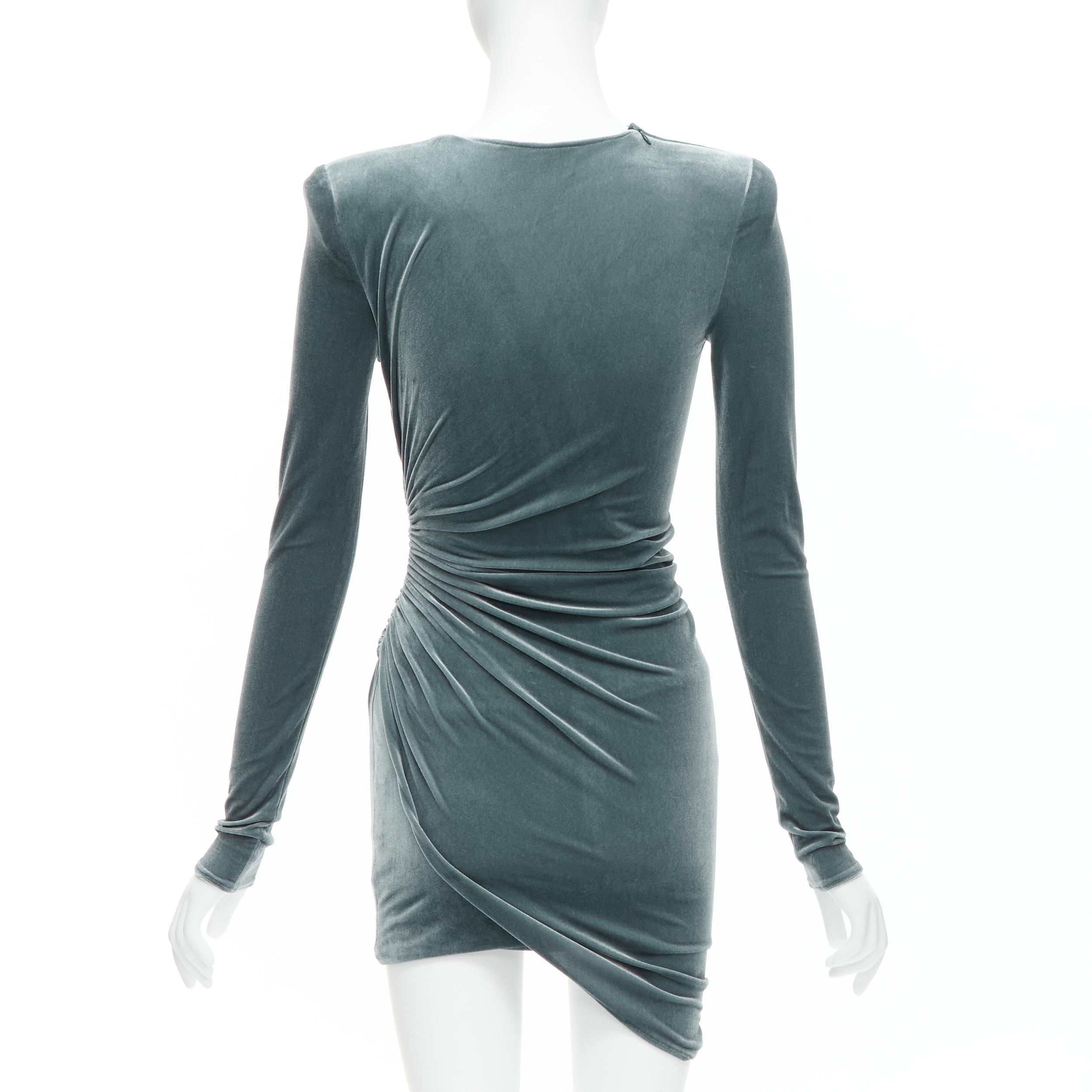 Women's ALEXANDRE VAUTHIER grey wrap draped velvet V neck mini bodycon dress FR34 XS For Sale