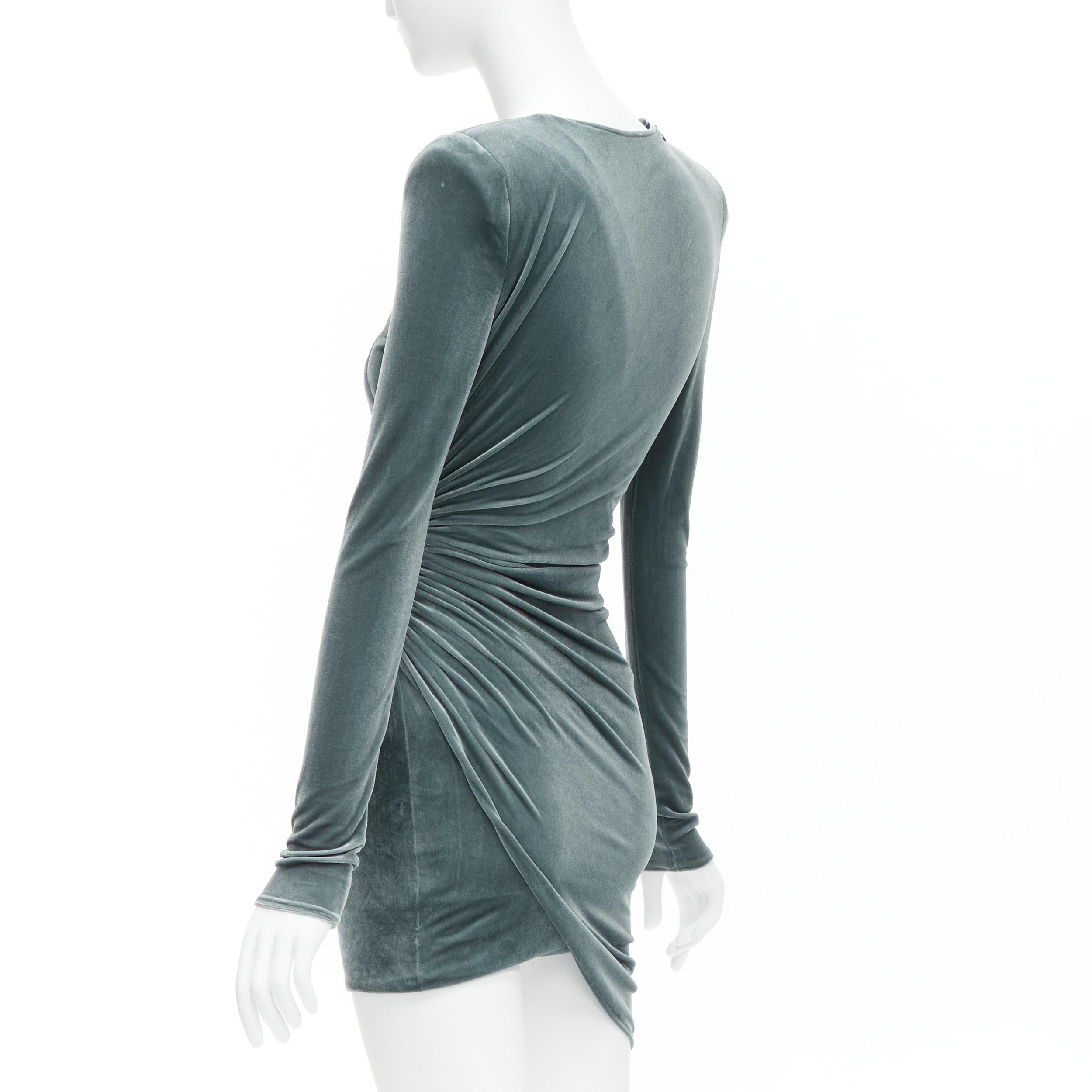 ALEXANDRE VAUTHIER grey wrap draped velvet V neck mini bodycon dress FR34 XS For Sale 1