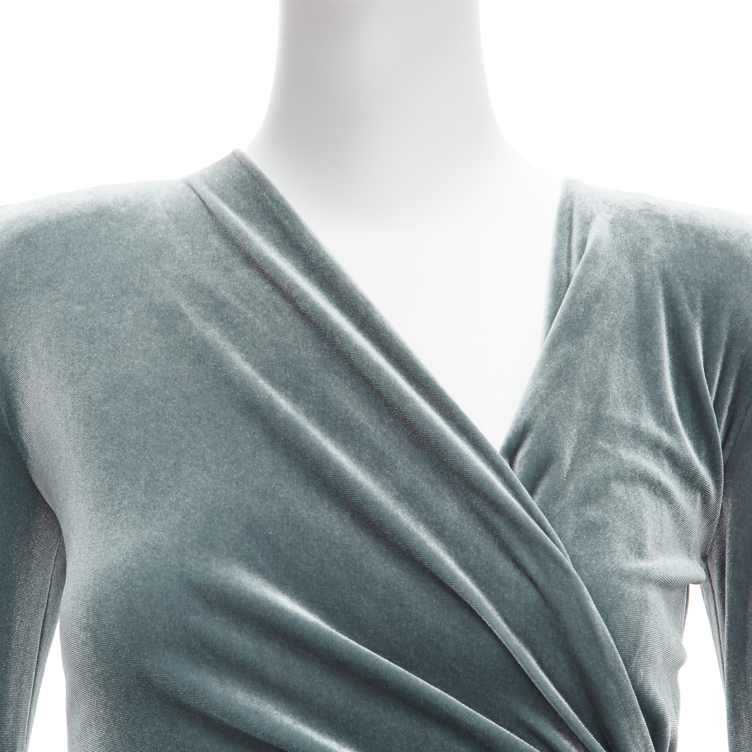 ALEXANDRE VAUTHIER grey wrap draped velvet V neck mini bodycon dress FR34 XS For Sale 2