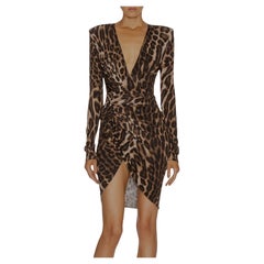 Alexandre Vauthier Leopard Plunging Ruched Mini Dress animal print size 34