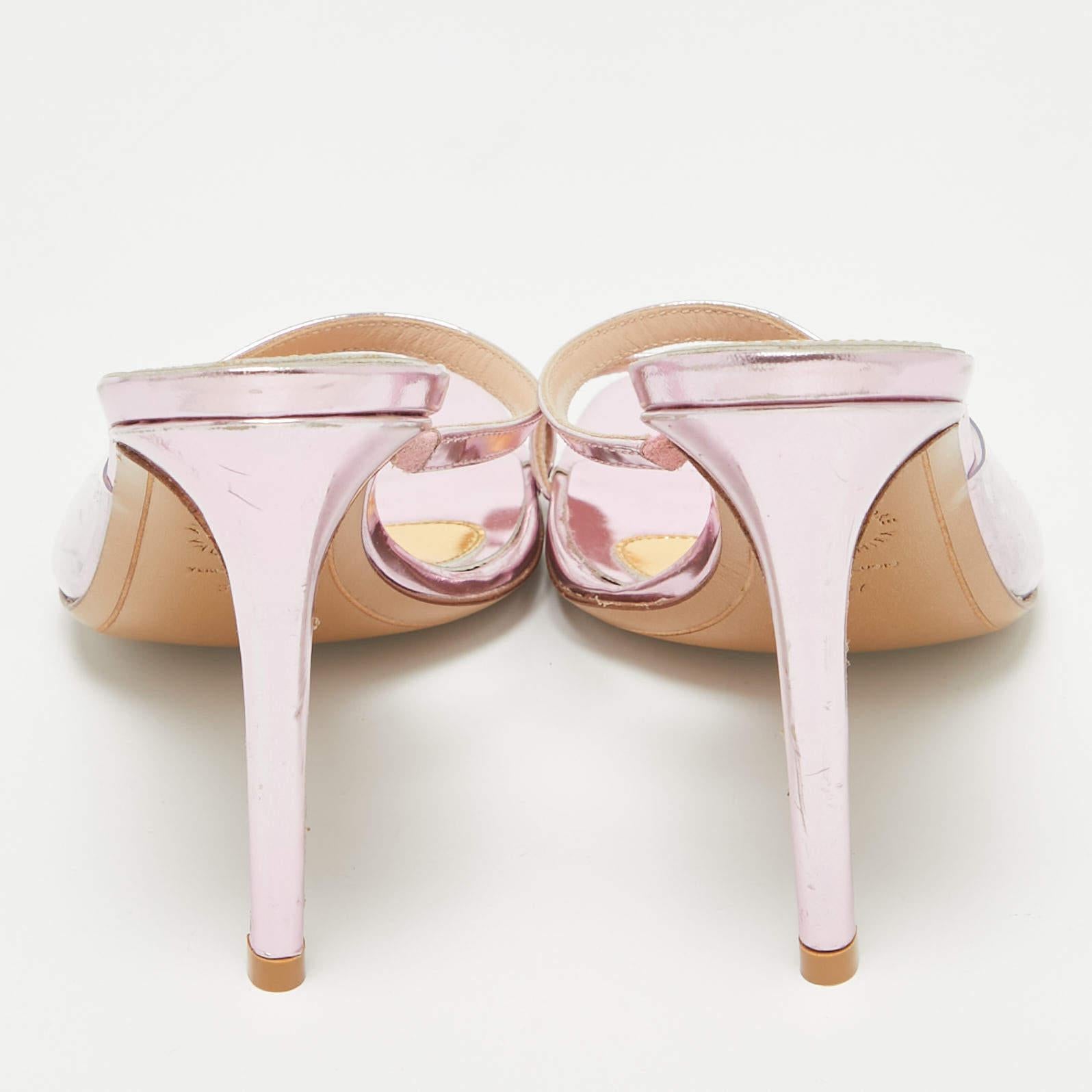 Women's Alexandre Vauthier Metallic Pink Leather Slide Sandals Size 37