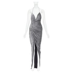 ALEXANDRE VAUTHIER metallic silver lurex knit ruched backless halter dress