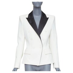 ALEXANDRE VAUTHIER veste de smoking écru à revers en satin noir et double boutonnage