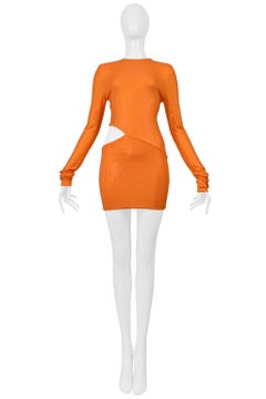 Alexandre Vauthier Orange Crystal Embellished Dress With Hip Cut Out