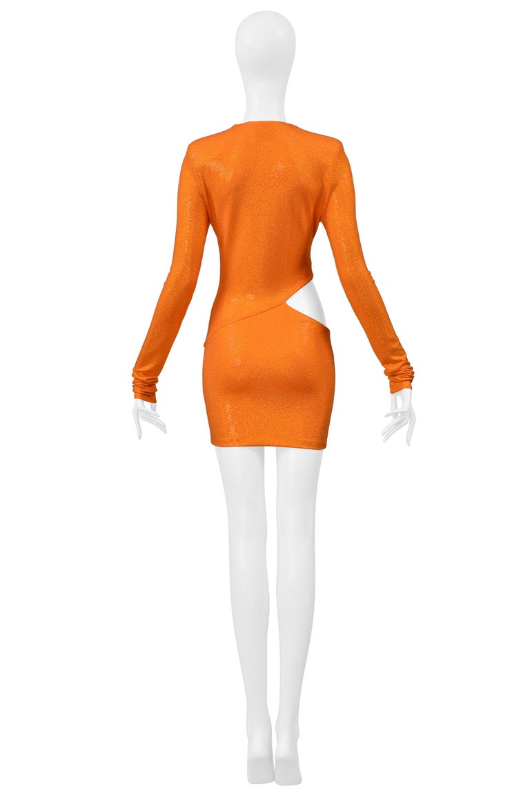 Alexandre Vauthier Orange Crystal Embellished Dress With Hip Cut Out