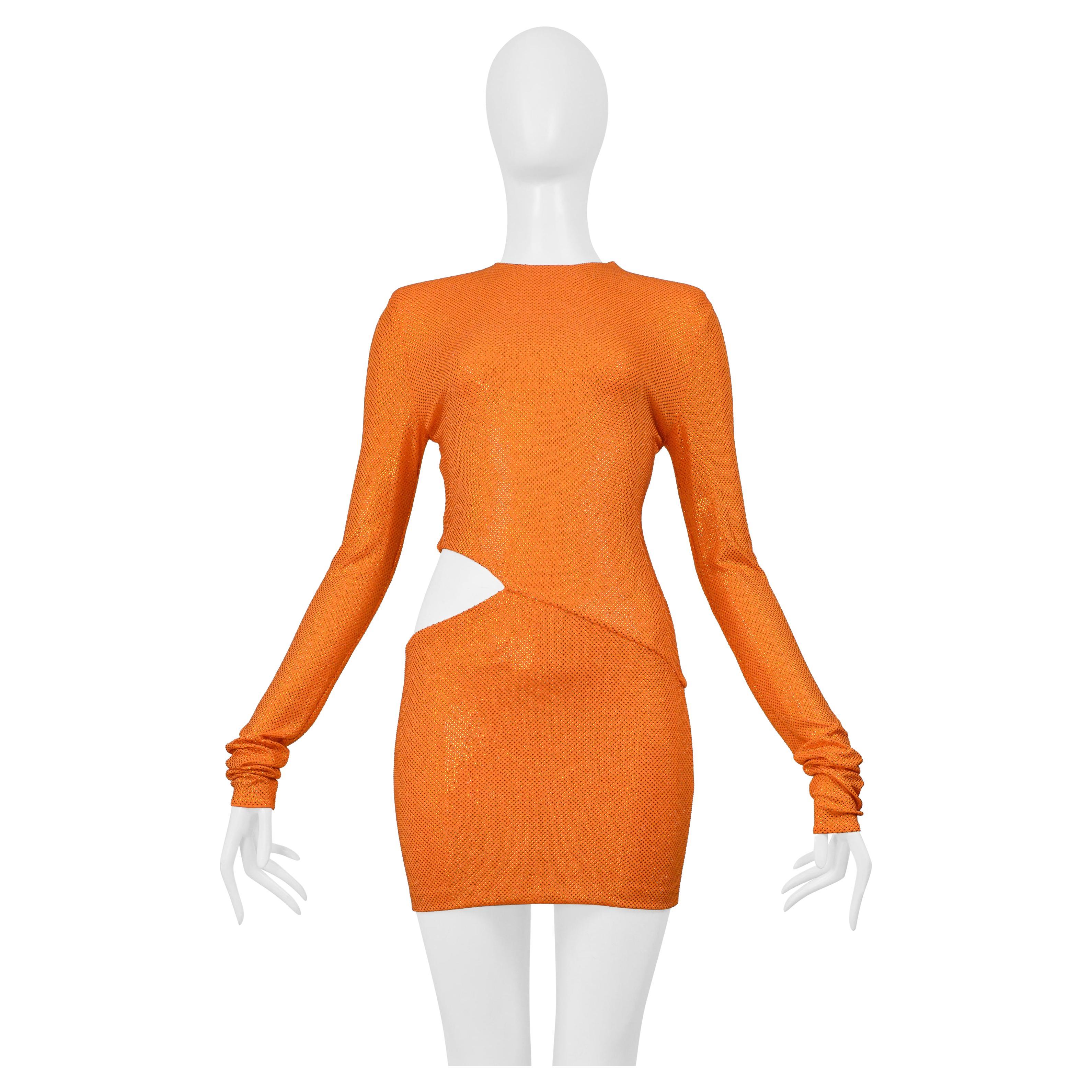 Alexandre Vauthier Orange Crystal Embellished Dress With Hip Cut Out For Sale