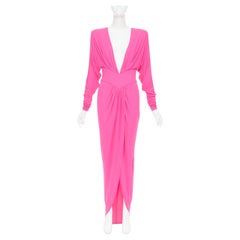 ALEXANDRE VAUTHIER abito in viscosa rosa Power shoulder plunge drape FE36